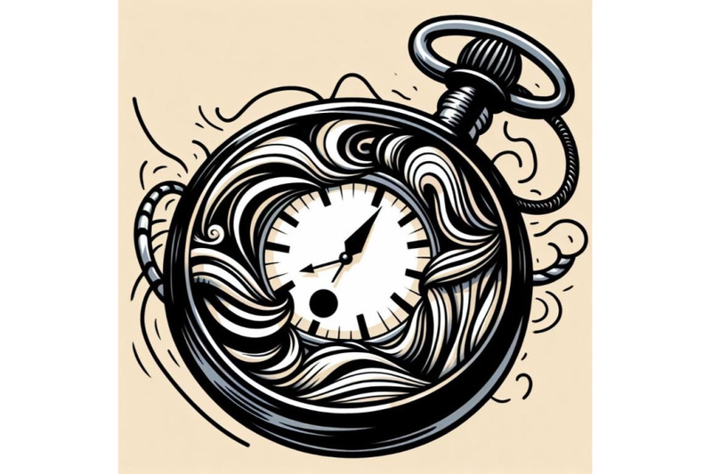 illustration-of-a-surrealist-pocket-watch-with-black-lines