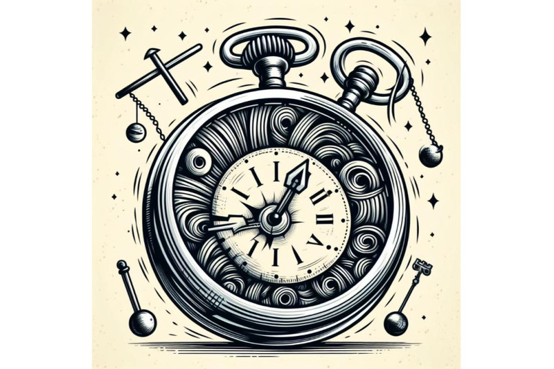 illustration-of-a-surrealist-pocket-watch-with-black-lines