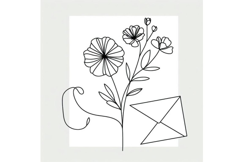 minimal-card-floral-art-design-with-one-line-drawing-ink-flower