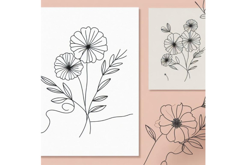 minimal-card-floral-art-design-with-one-line-drawing-ink-flower