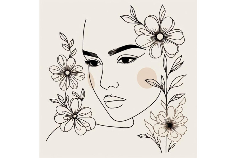 minimal-line-art-female-face-with-flowers-design-fashion-illustration