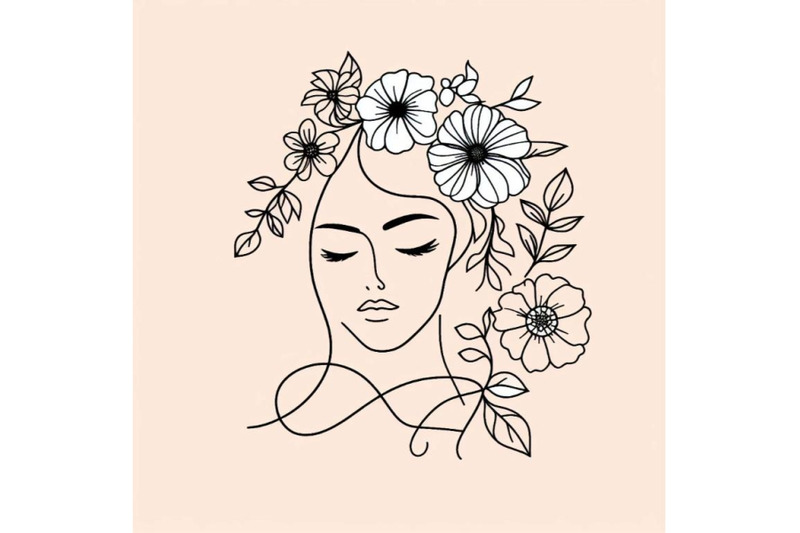 minimal-line-art-female-face-with-flowers-design-fashion-illustration