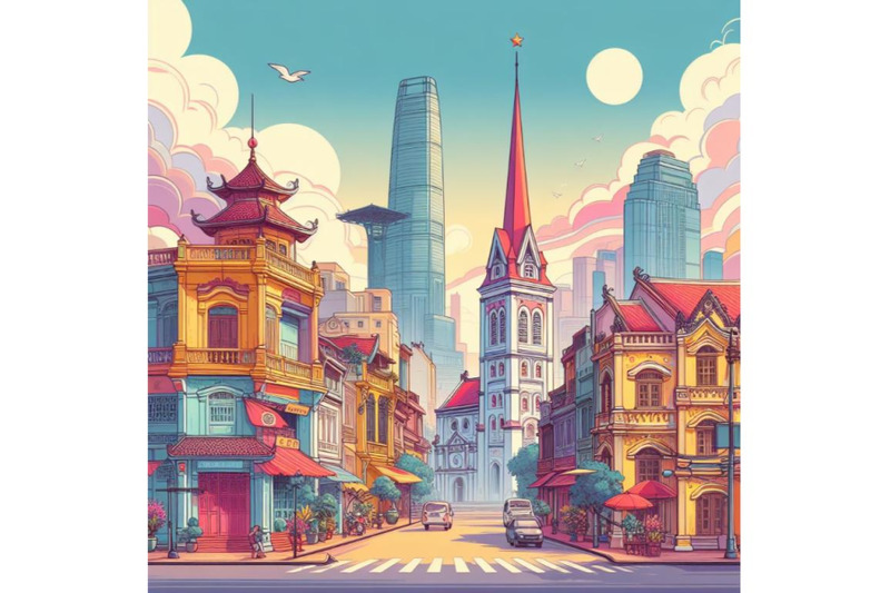 vietnam-city-skyline-vector-art-abstract-street-with-pagoda-and-churc