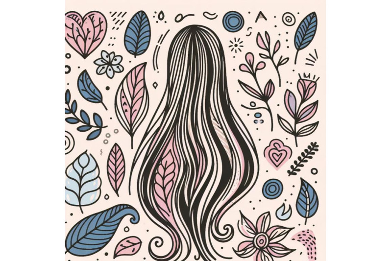 vector-hand-drawn-long-hair-leave-flower-abstract-shape-doodle