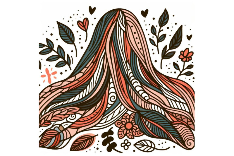 vector-hand-drawn-long-hair-leave-flower-abstract-shape-doodle