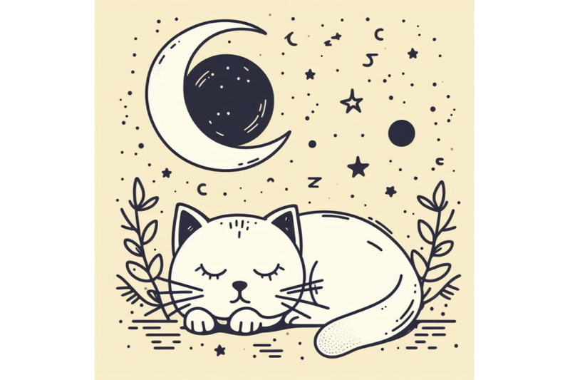 minimalist-design-with-sleeping-cat-and-moon