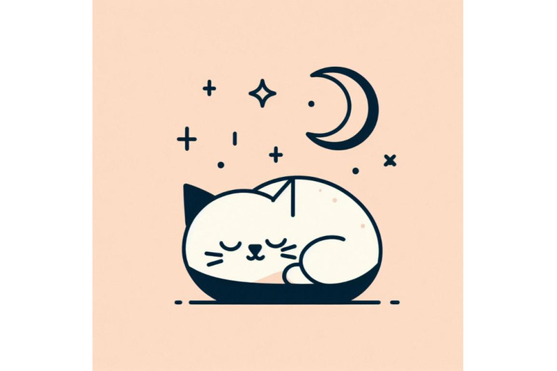 minimalist-design-with-sleeping-cat-and-moon