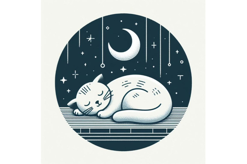 minimalist-design-with-sleeping-cat-and-moon