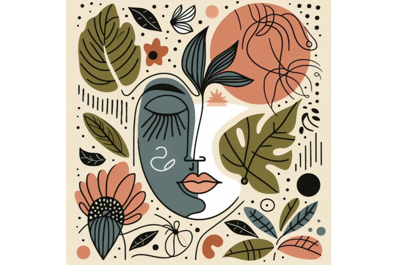 vector-hand-drawn-face-leave-flower-abstract-shape-doodle