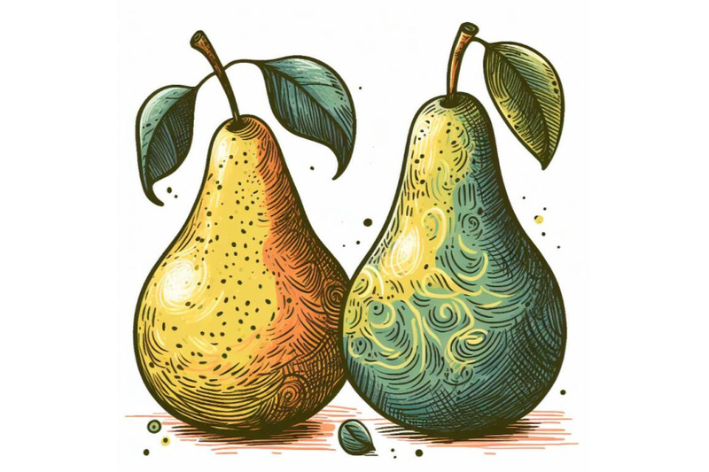 two-pears-hand-drawn-in-abstract-style-on-a-white-background