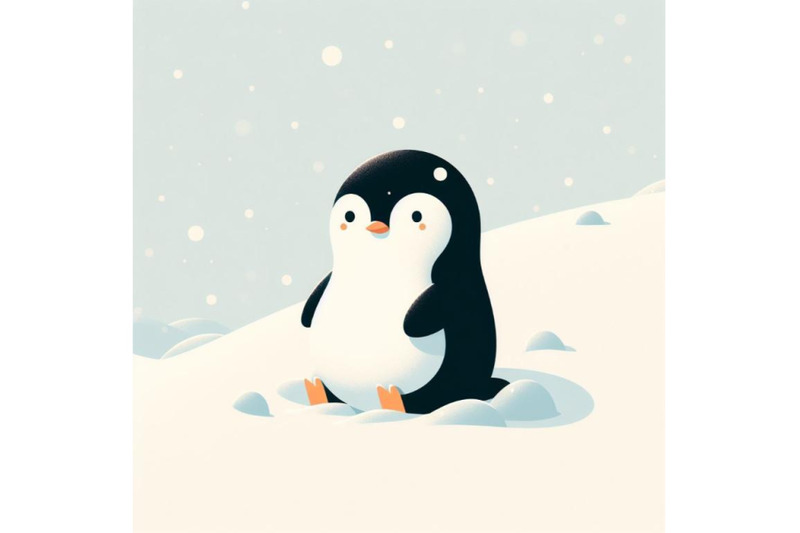 minimalistic-penguin-sitting-in-snowy-field-on-white-background