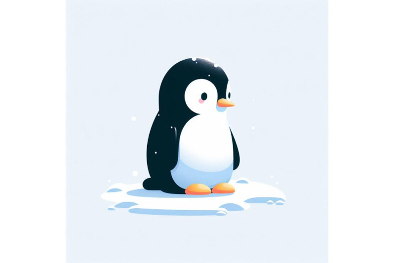 minimalistic-penguin-sitting-in-snowy-field-on-white-background