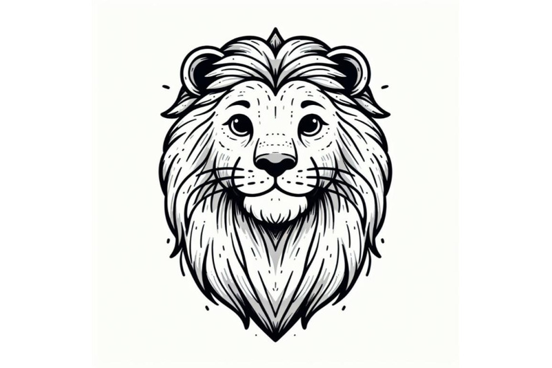 monochrome-line-drawing-lion-cat-animal-portrait-minimal