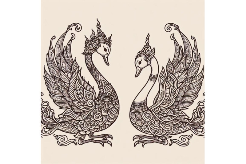 oriental-thai-swan-art-style-line-vector