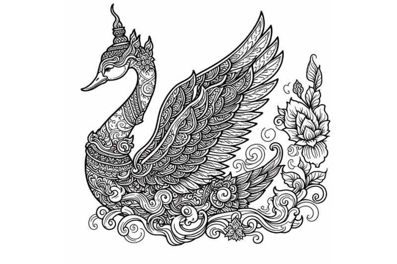 oriental-thai-swan-art-style-line-vector
