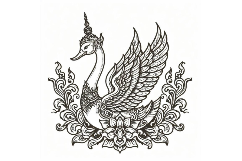 oriental-thai-swan-art-style-line-vector