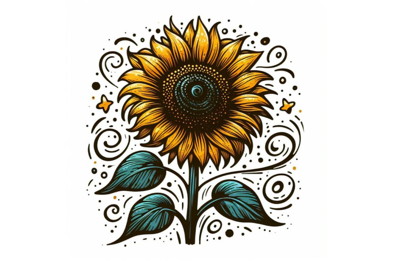 sunflower-hand-drawn-in-abstract-style-on-a-white-background