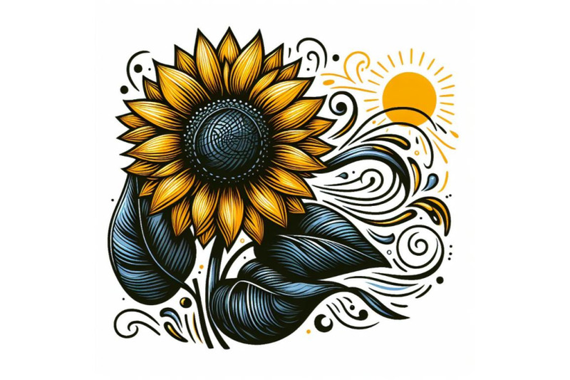 sunflower-hand-drawn-in-abstract-style-on-a-white-background