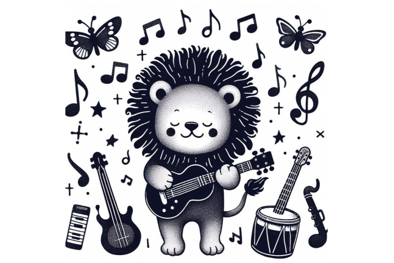 silhoutte-baby-lion-play-music-doodle-art