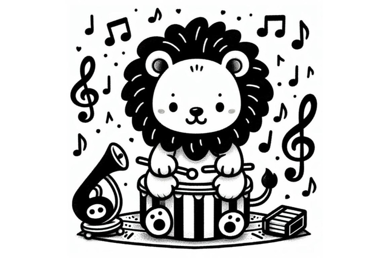 silhoutte-baby-lion-play-music-doodle-art