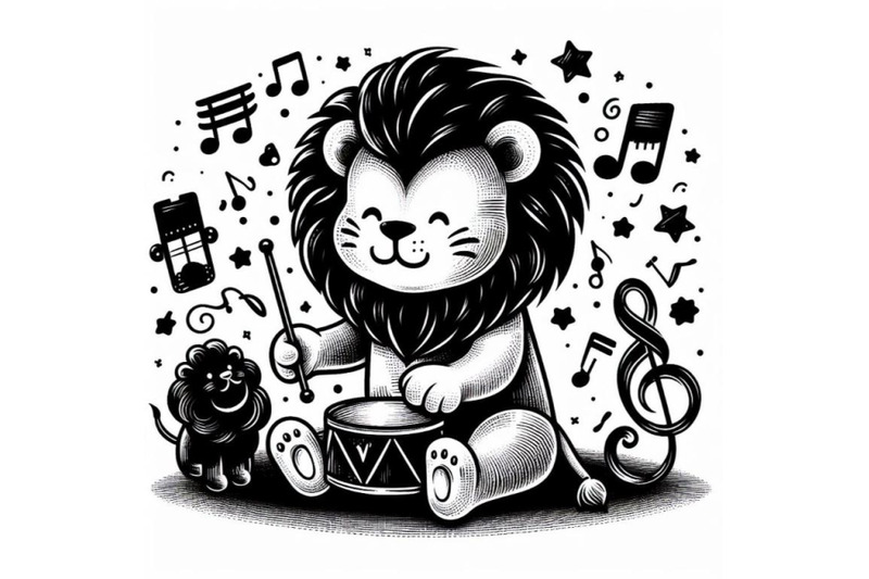 silhoutte-baby-lion-play-music-doodle-art