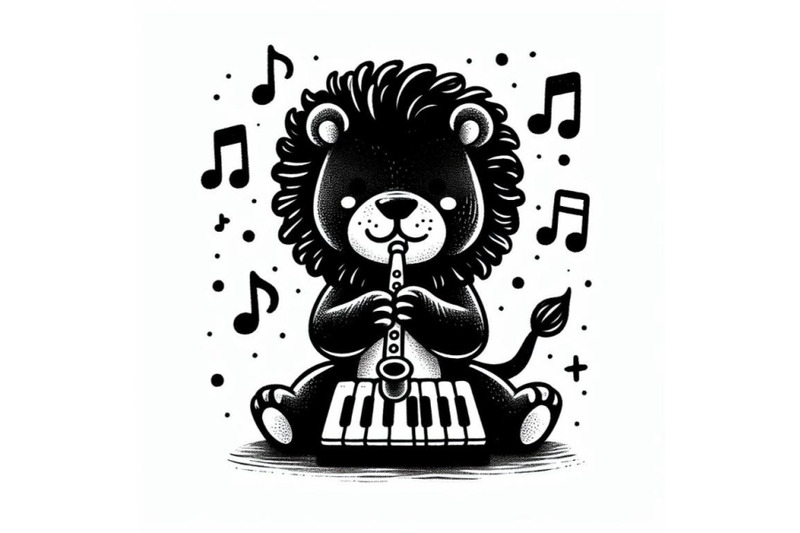 silhoutte-baby-lion-play-music-doodle-art