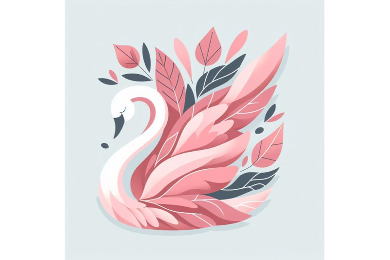 pink-swan-wall-art-with-abstract-leaves-as-its-wings-vector-illustrati