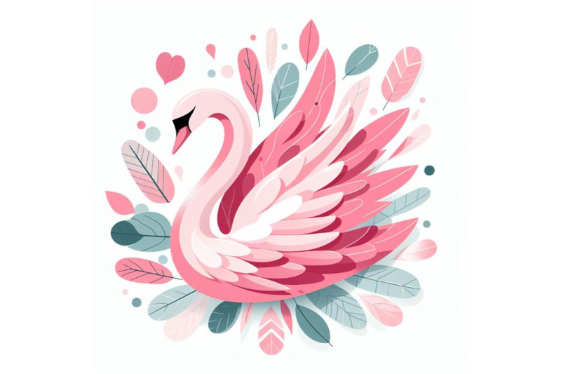 pink-swan-wall-art-with-abstract-leaves-as-its-wings-vector-illustrati