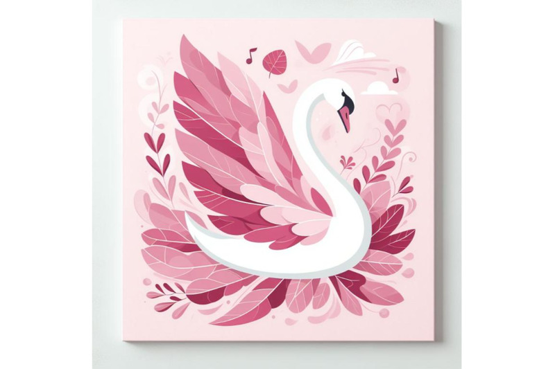 pink-swan-wall-art-with-abstract-leaves-as-its-wings-vector-illustrati