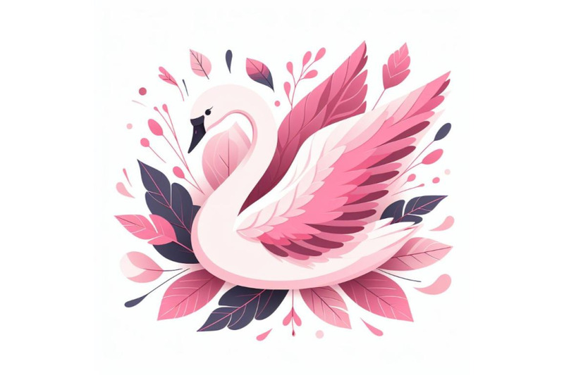 pink-swan-wall-art-with-abstract-leaves-as-its-wings-vector-illustrati