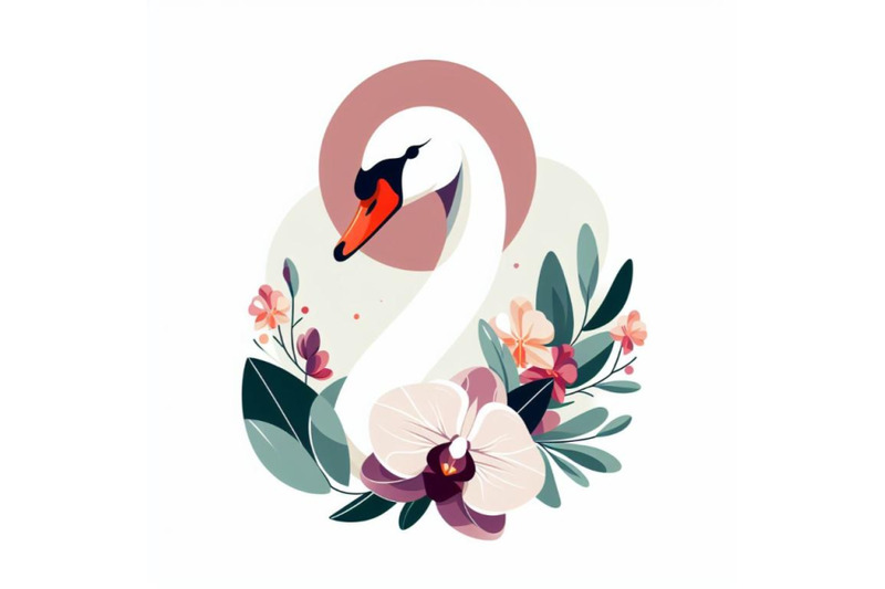 swan-portrait-with-minimal-shape-tropical-florals-orchid-flower