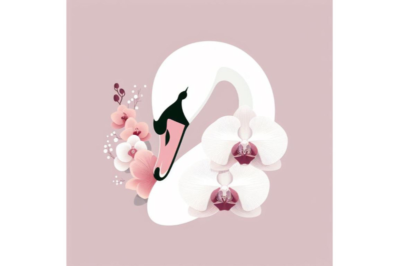 swan-portrait-with-minimal-shape-tropical-florals-orchid-flower