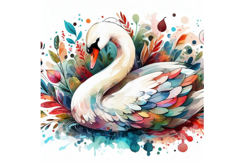 swan-watercolor-abstract-graphic-colored-bird-print