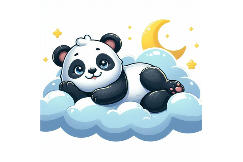 vector-bear-panda-lying-on-a-cloud-isolated-on-white-background