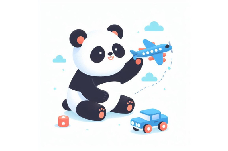 vector-flat-panda-playing-airplane-toy-stock-vector-minimal-image-iso