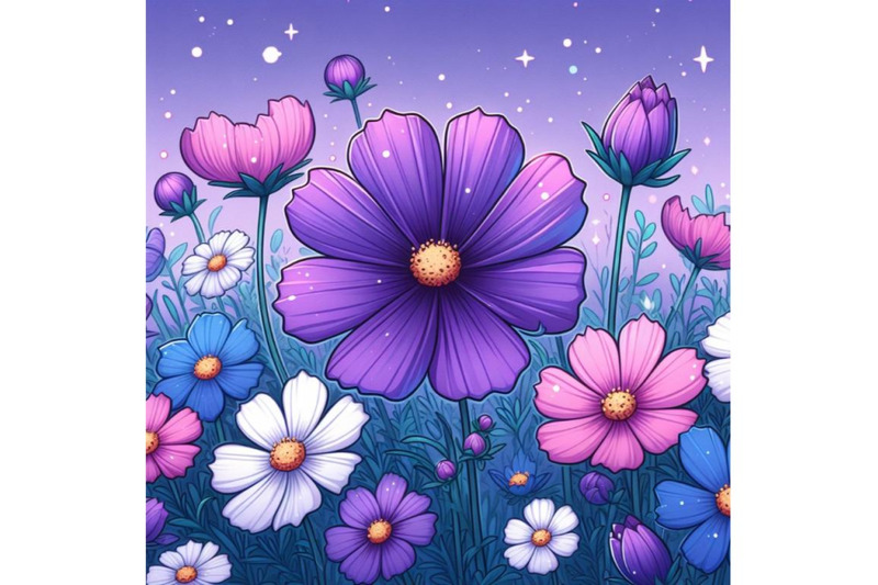 purple-cosmos-flower-digital-art