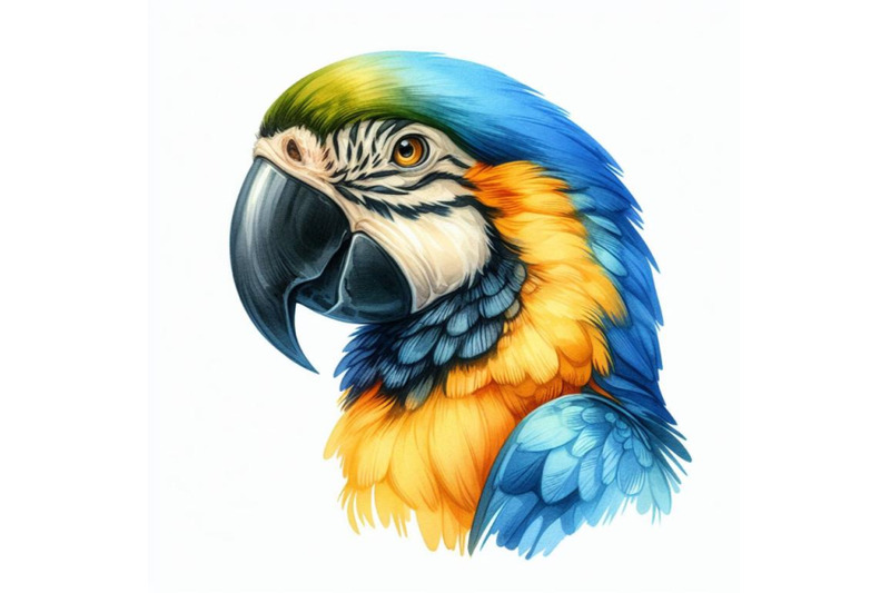 watercolor-closeup-portrait-of-blue-and-yellow-ara-macaw-parrot-or-ara