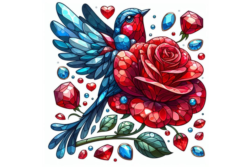 a-red-rose-made-of-beautiful-gemstones-bird-wildlife