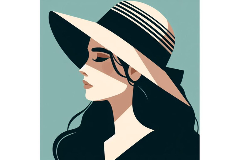 portrait-head-of-a-girl-in-a-hat-minimalist-art