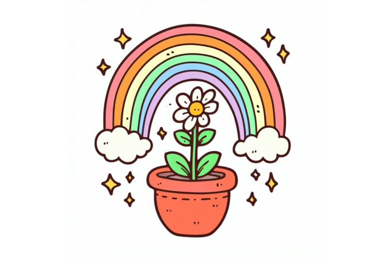 pot-of-flower-with-magic-rainbow