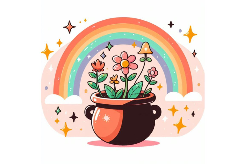 pot-of-flower-with-magic-rainbow