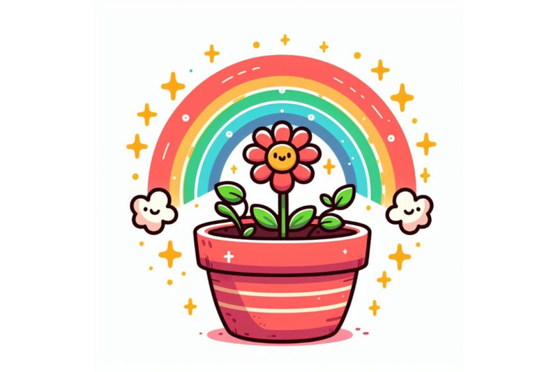 pot-of-flower-with-magic-rainbow