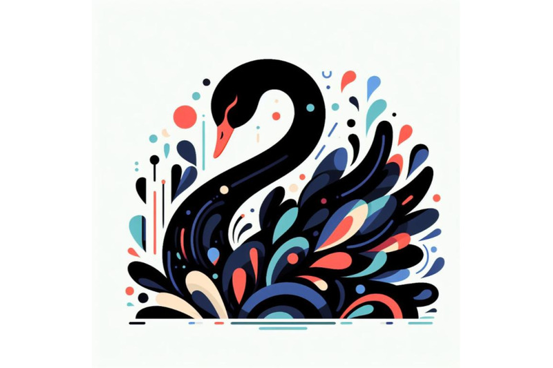 abstract-black-swan-colorful-vector-minimal-poster-on-white-background