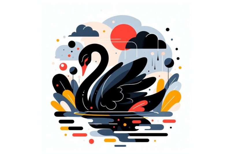 abstract-black-swan-colorful-vector-minimal-poster-on-white-background