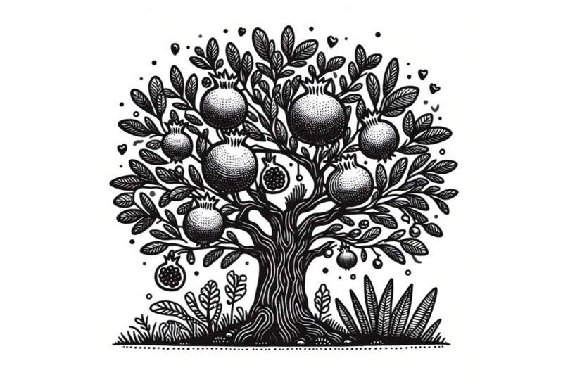 pomegranate-tree-kids-illustration-black-and-white-doodle-art