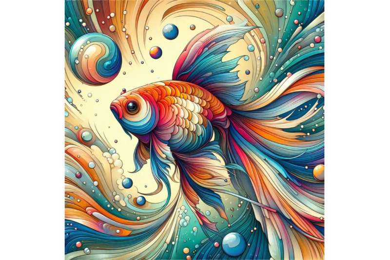 abstract-goldfish-art-iridescent-plumage-fish-in-a-pond