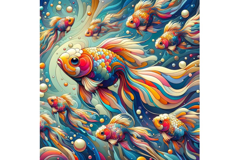 abstract-goldfish-art-iridescent-plumage-fish-in-a-pond