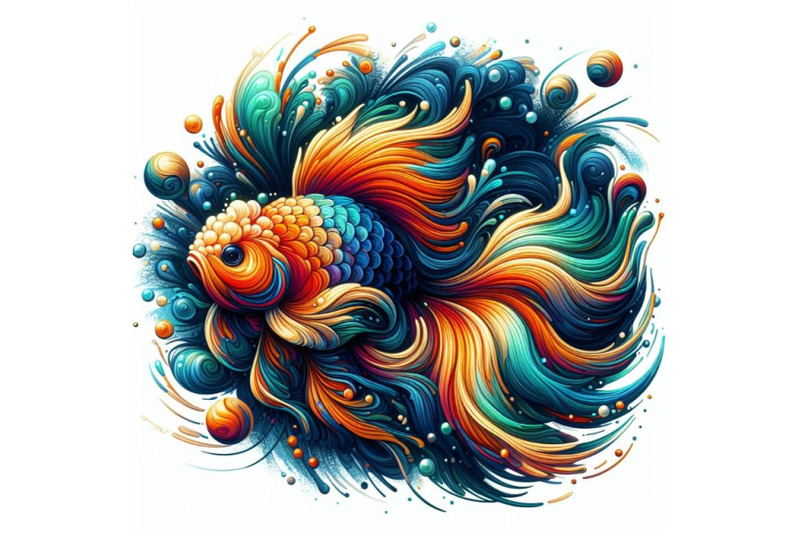 abstract-goldfish-art-iridescent-plumage-fish-in-a-pond