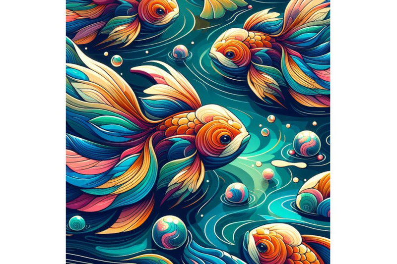 abstract-goldfish-art-iridescent-plumage-fish-in-a-pond