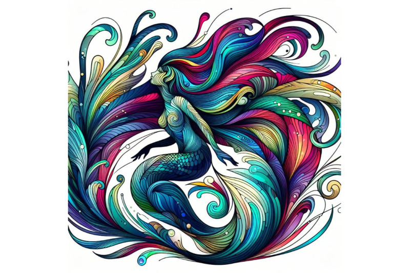 abstract-mermaid-art-iridescent-plumage-on-white-background